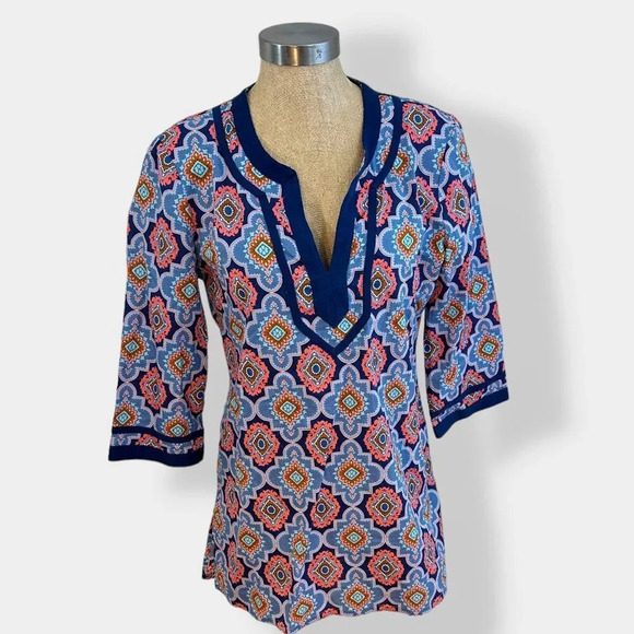J Crew Printed Poplin Medallion‎ Tunic Top S - Picture 1 of 5